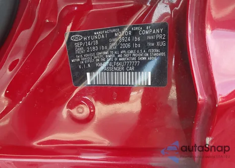 2019 Hyundai Elantra Se from USA, damaged, VIN KMHD74LF6KU777777